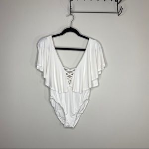 Loving Thinks White Ruffle Bodysuit